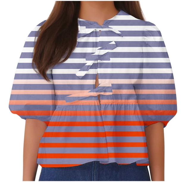 Camisetas de Manga Corta para las Mujeres Lanterna Manga Corbata Plisado Cuello Redondo, Casual Recortado Camiseta Top para Gimnasio Y Diario
