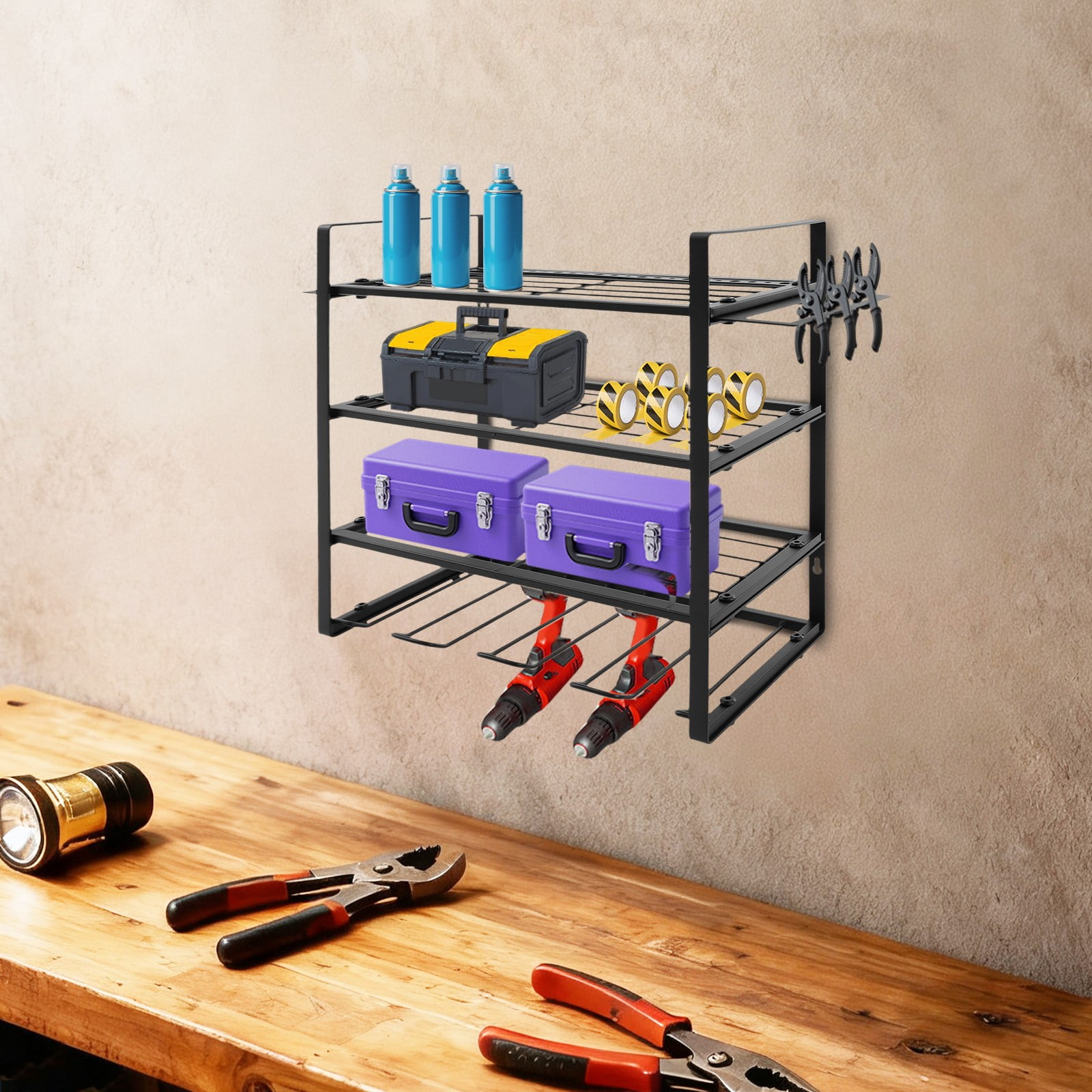 Carbon Steel Tool Organizer, Black Modern Style, Fits Tool Rooms and Workshops for Storing Various Hand Tools