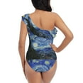 thumbnail image 6 of Yiaed The Starry Night Print Women One Piece Swimsuits Tummy Control One Shoulder Bathing Suits Pattern Ruffle Swimwear-Small, 6 of 8