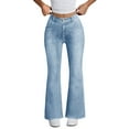 thumbnail image 6 of Women's Stretchy Mid Rise Flare Jeans Fashion Straight Leg Slim Denim Bell Bottom Long Pants, 6 of 7
