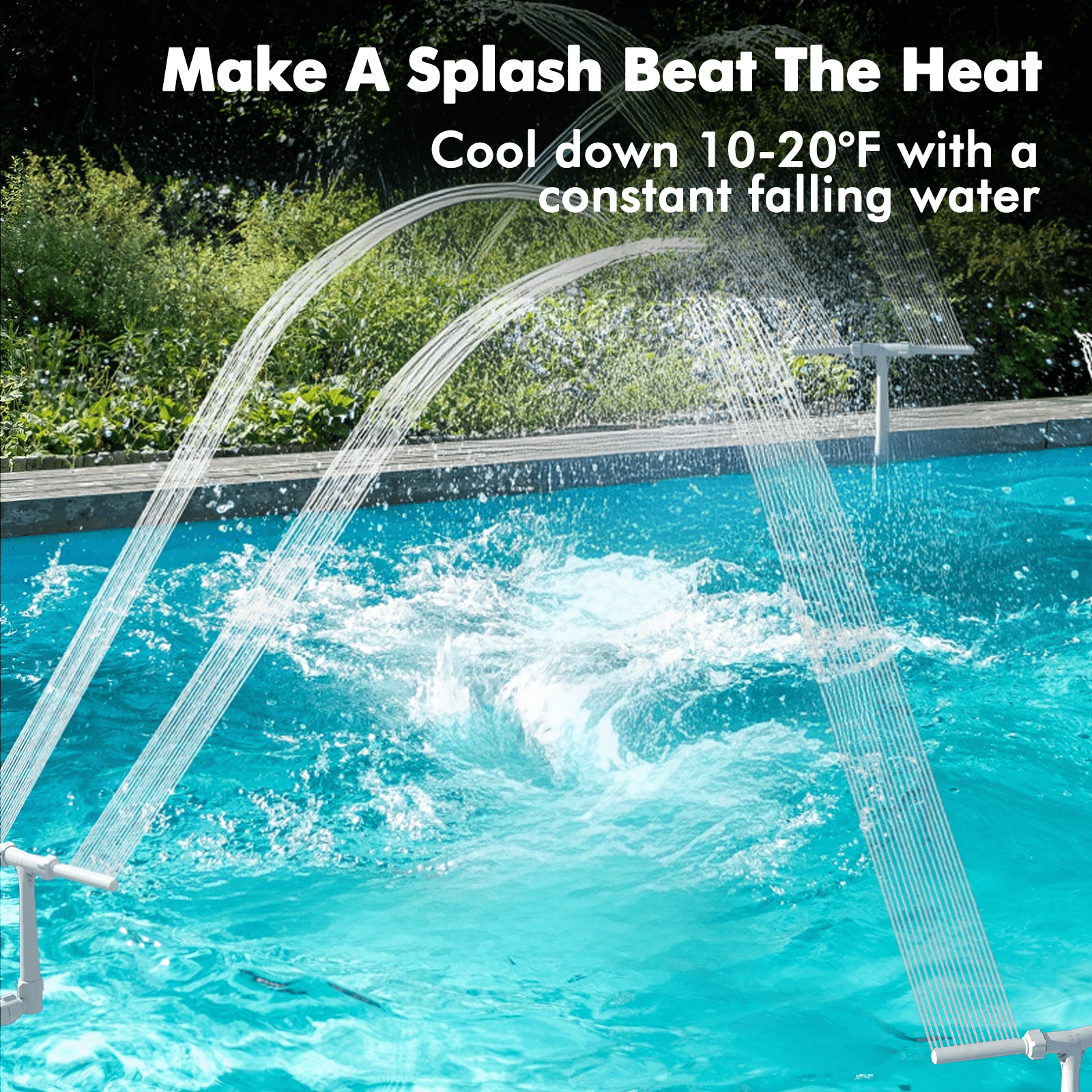 POOLHACKER Pool Fountain for Above Ground & Inground Pools, Dual-Jet Adjustable Waterfall Spray Head, 360° Direction, Fits 1.5" & 1.25" Fittings