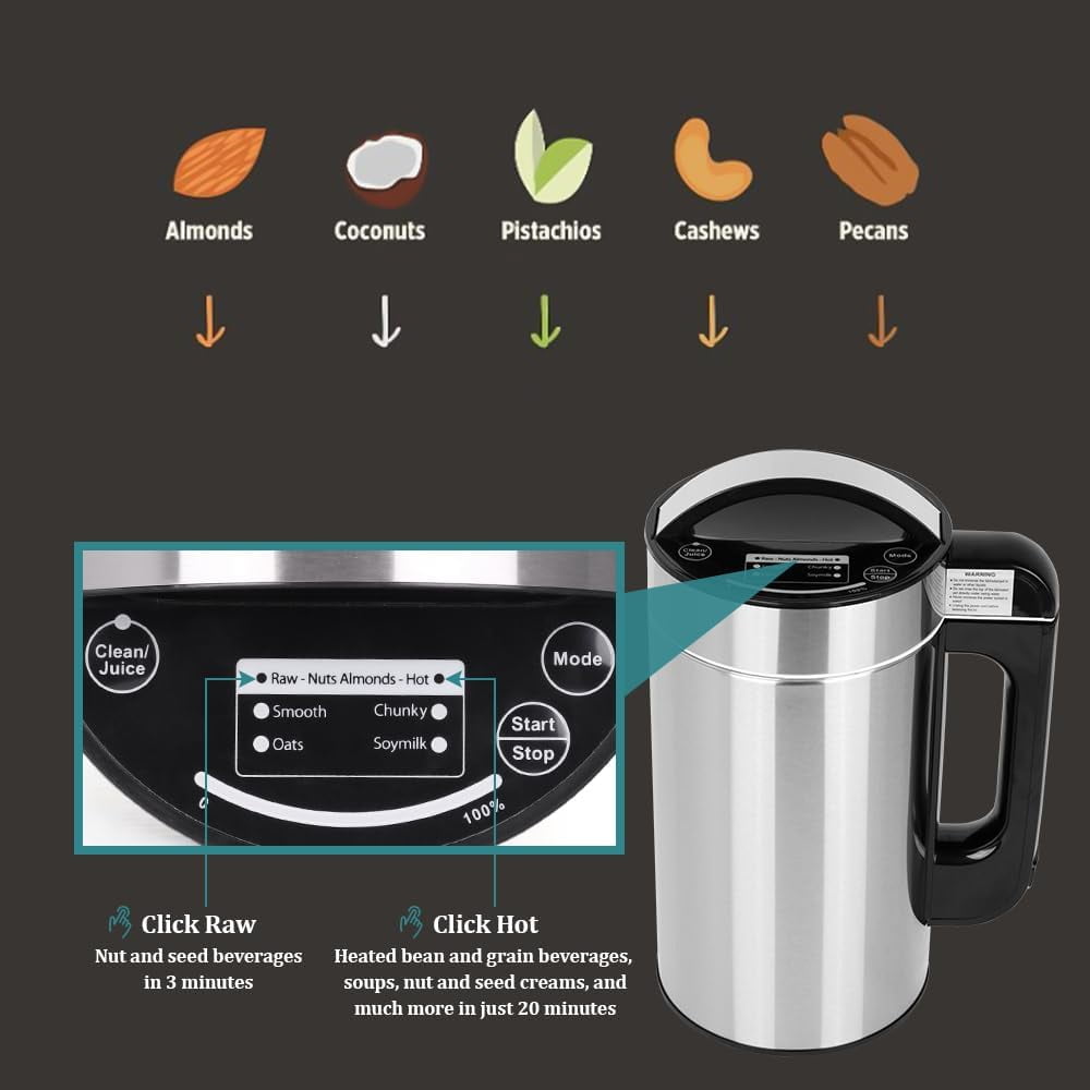 YUEWO Nut Milk Maker, Automatic Almond Milk Machine for Plant-Based Milk,Oat,Soy,Coconut Milk,Soups,Porridges,Smoothies,7 Modes 50oz Soy Milk Maker