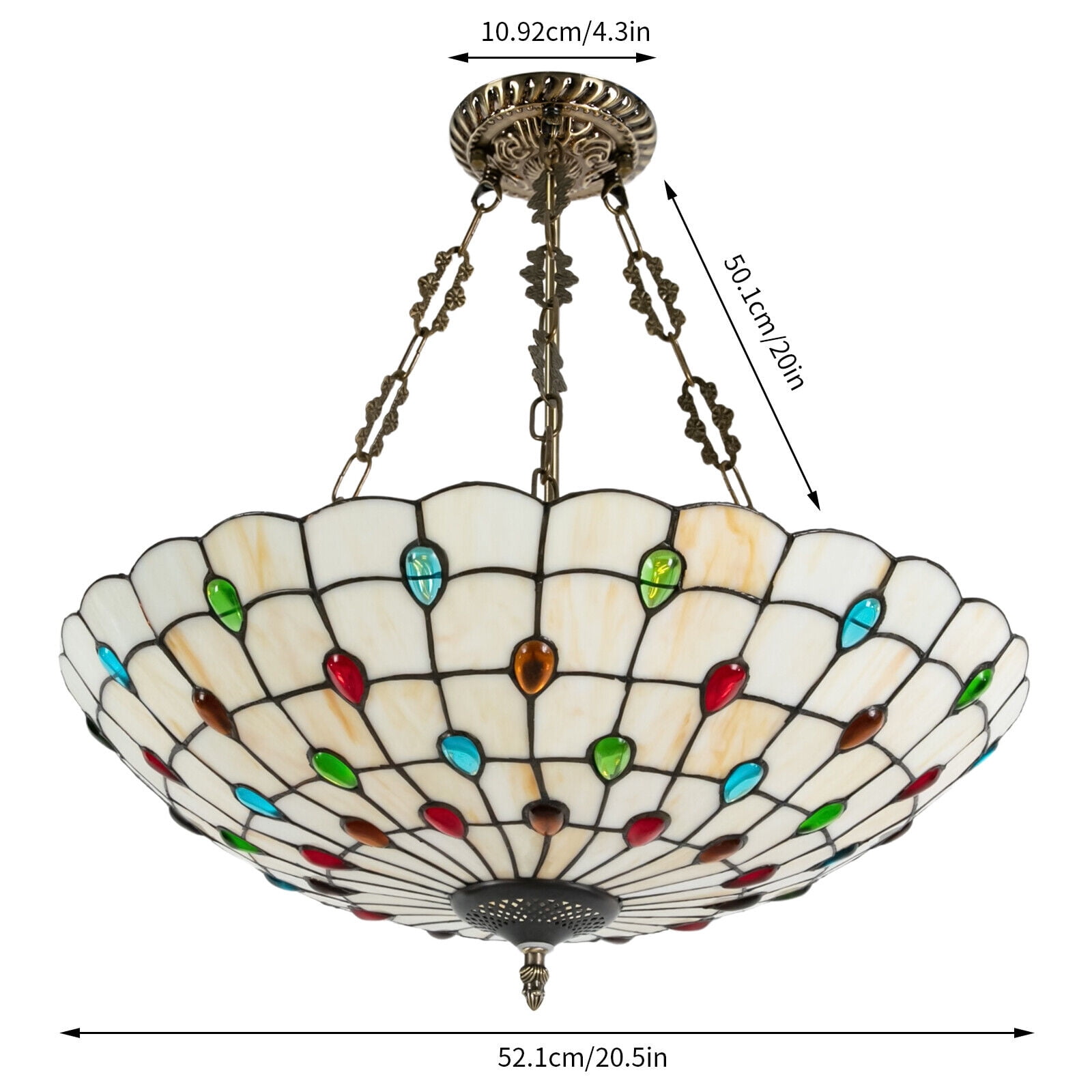 TFCFL Tiffany Style Hanging Pendant Lamp Stained Glass Chandelier Domed Peacock Tail Ceiling Light Fixture E26