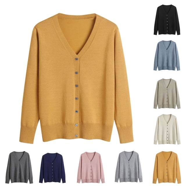 Nfurl Cardigans pour Femmes avec Boutons Grande Taille Manches Longues Cardigan Col en V Cozy Ouvert Cardigans d'Automne Bleu TG