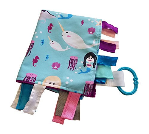 Prayer 8X8 Baby Sensory Security & Teething Closed Ribbon Tag Square Lovey Blanket with Minky Dot Fabric 