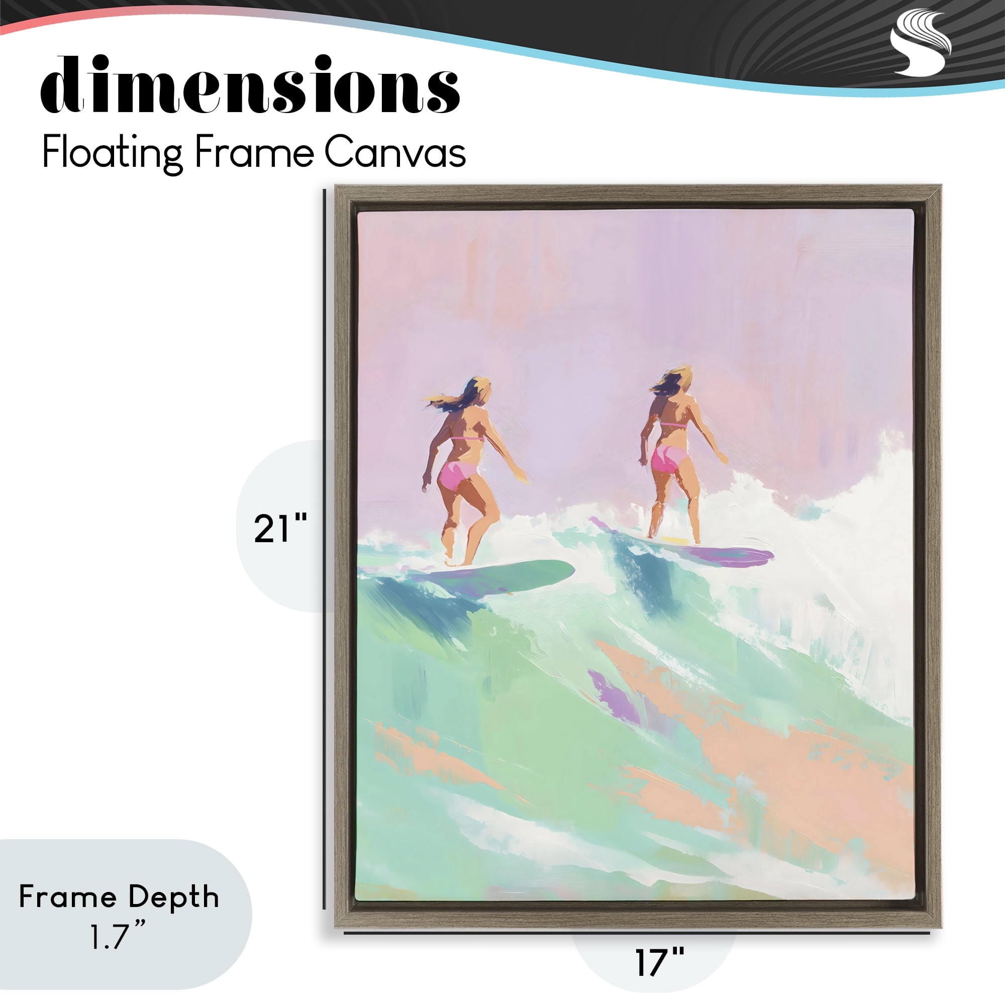 Stupell Industries Two Surfing Girls on Wave Brown Framed Floater Canvas Wall Art, design by The Prints Vibe