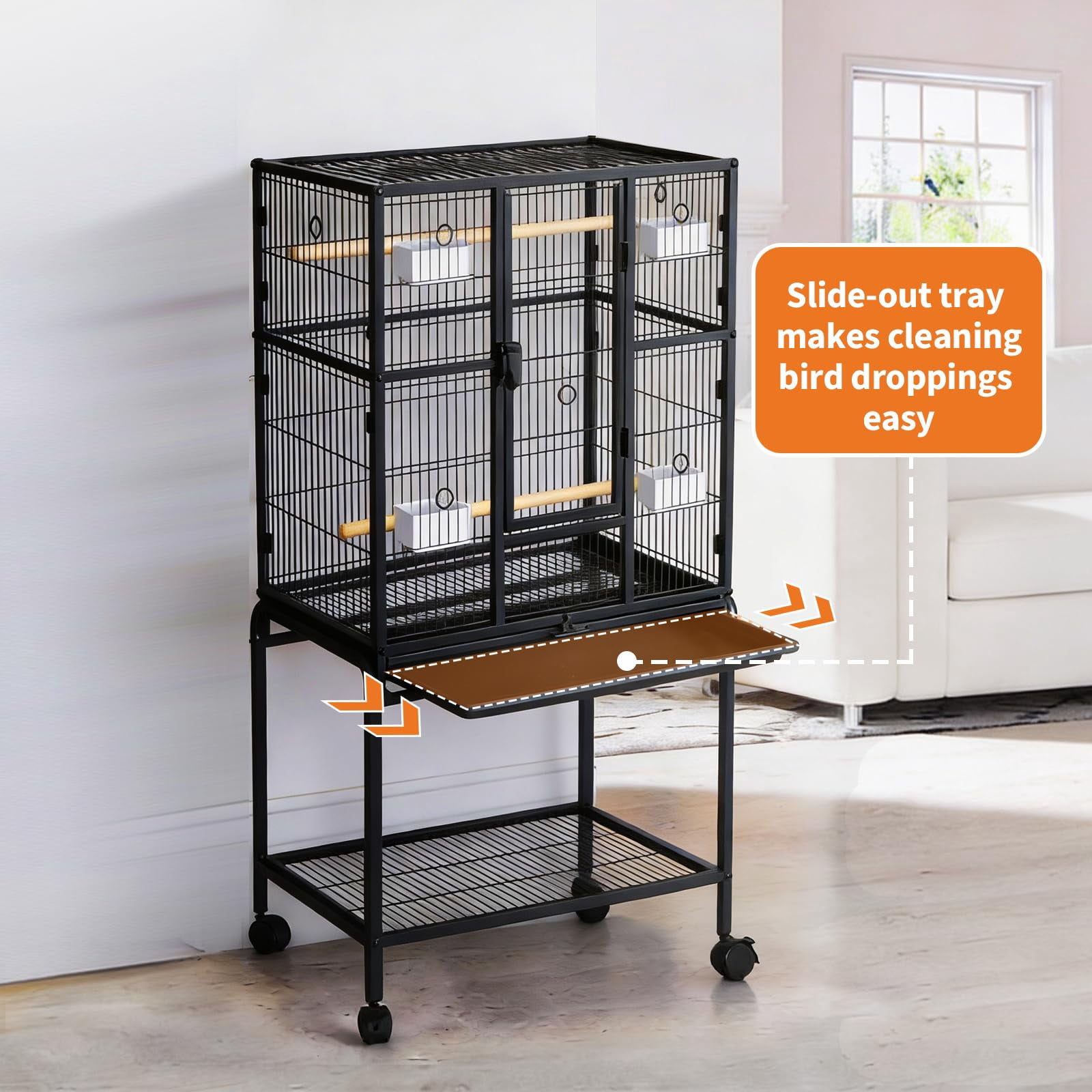 Extra Tall Large Bird Cage, Bird Cage with Rolling Storage Stands, Feed Bowls, Wide Tall Parrot Cage for Parakeets, Conures, Cockatiel, Cockatoo Sturdy Metal Aviary