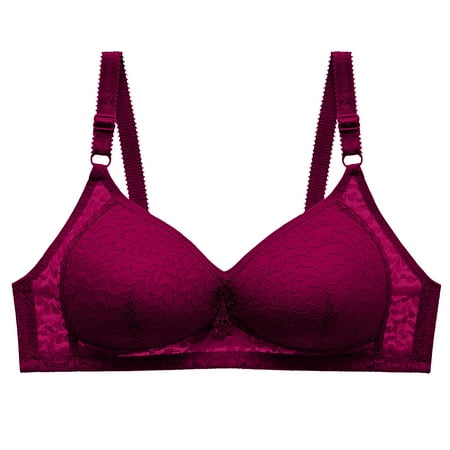 

YWDJ Womens Bras Woman Solid Color Comfortable Hollow Out Perspective Bra Underwear No Rims Wine XL