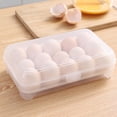 thumbnail image 3 of Porta huevos de plástico, bandeja para huevos rellenos con tapa, contenedores de huevos apilables portátiles para refrigerador con 15 ranuras para huevos para refrigerador de camping y cocina, 3 of 8