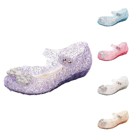 Gyujnb Girls Jelly Sandals Rhinestone Bow Soft Sole Hook and Loop Princess Shoes for Dress Up,9-9.5 Years