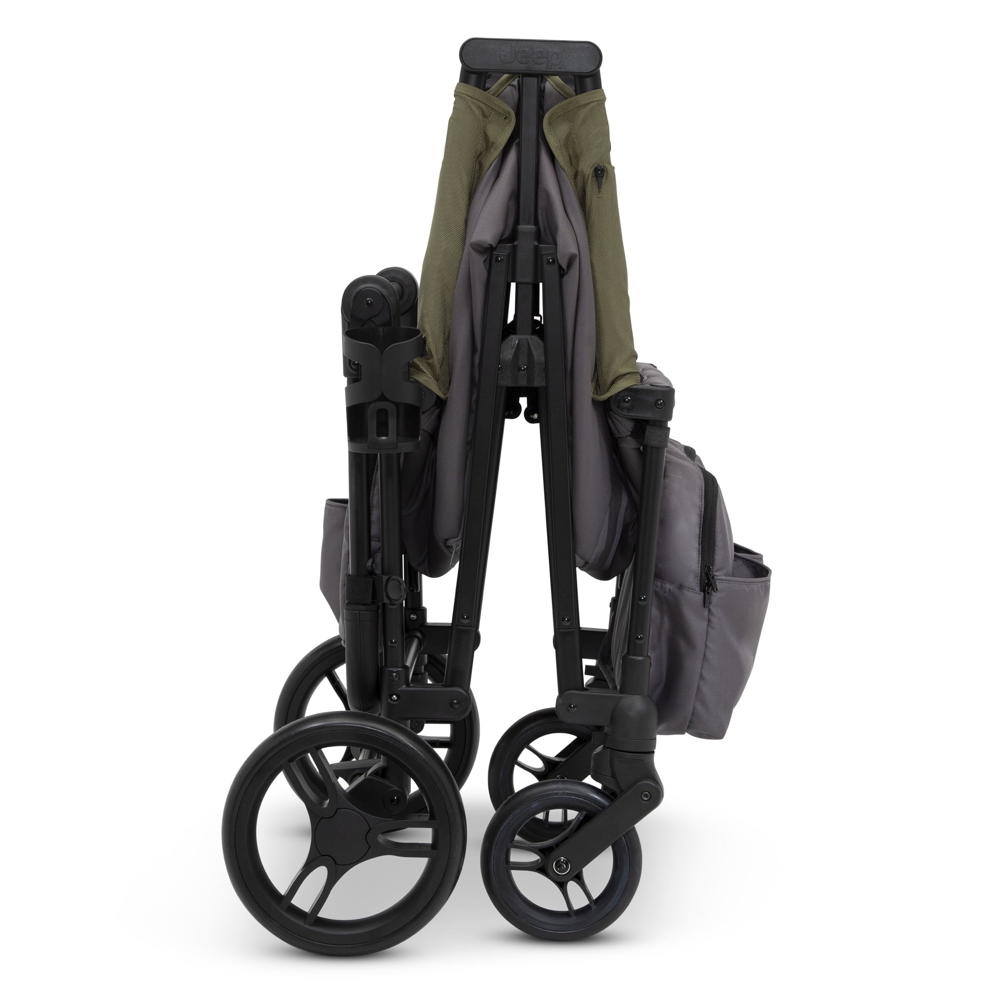 Jeep Sport All-Terrain Stroller Wagon by Delta Children - Includes Canopy, Parent Organizer, Adjustable Handlebar, Snack Tray & Cup Holders, Grey/Olive Green