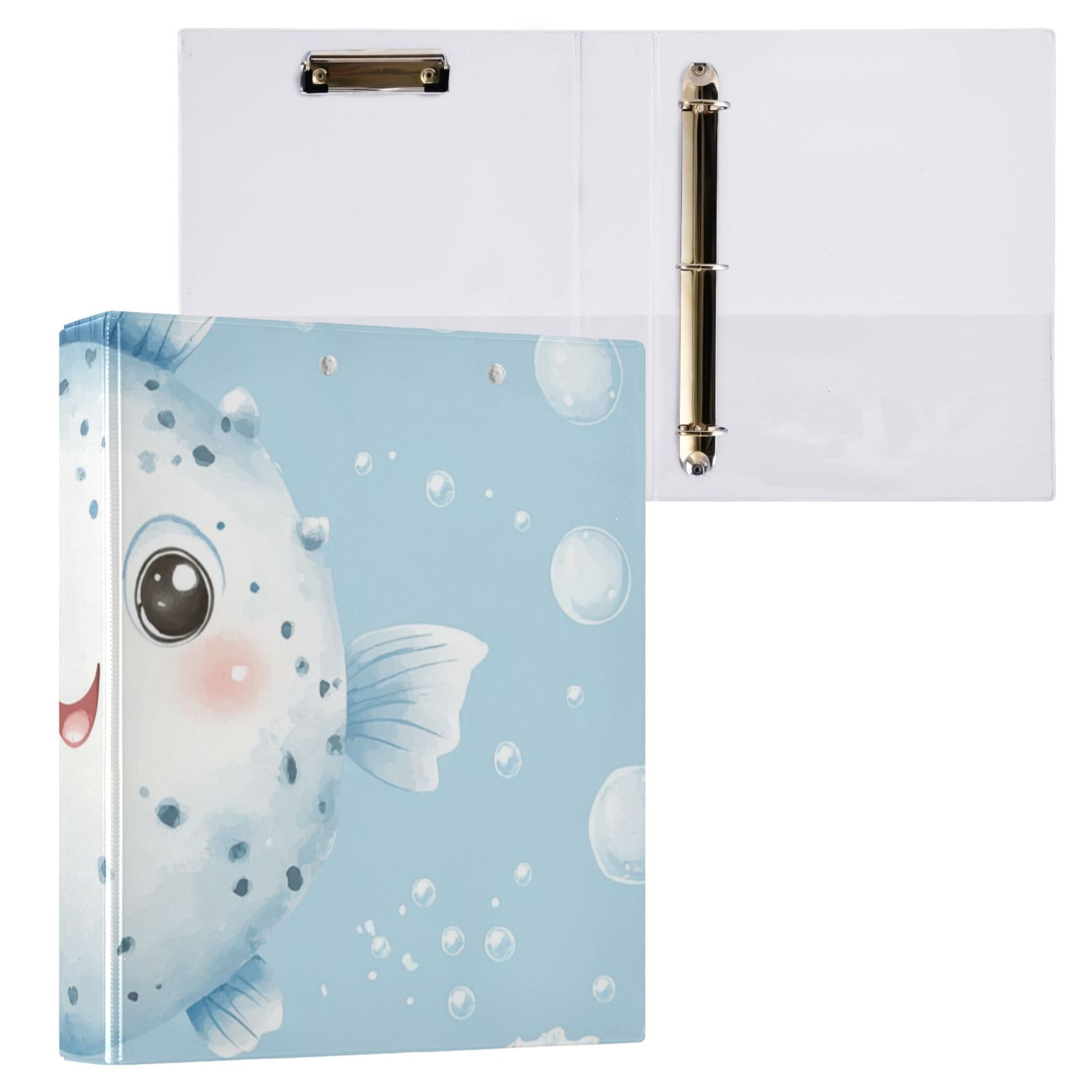 Cute Puffers 3 Ring Binders 1.5 inch Hardcover File Folders with Interior Pockets A4 Size Organizer for School Office Hospital