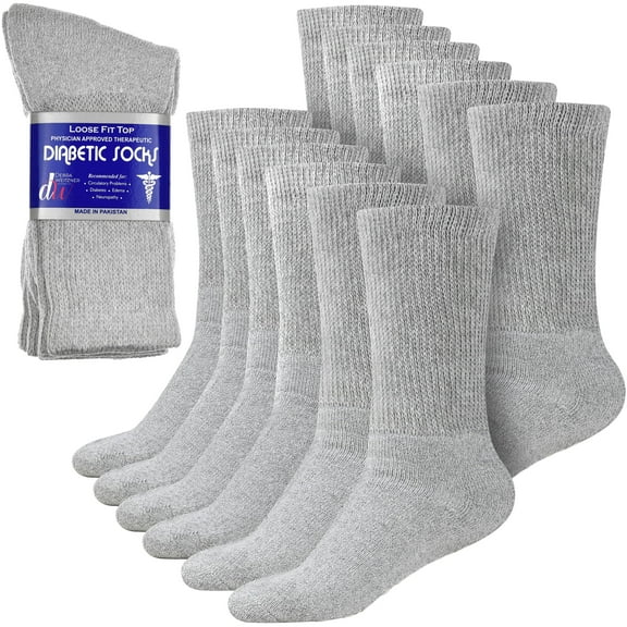 Debra Weitzner Diabetic Crew Socks Mens Womens Non-binding Socks Loose Fit 12 Pairs Grey