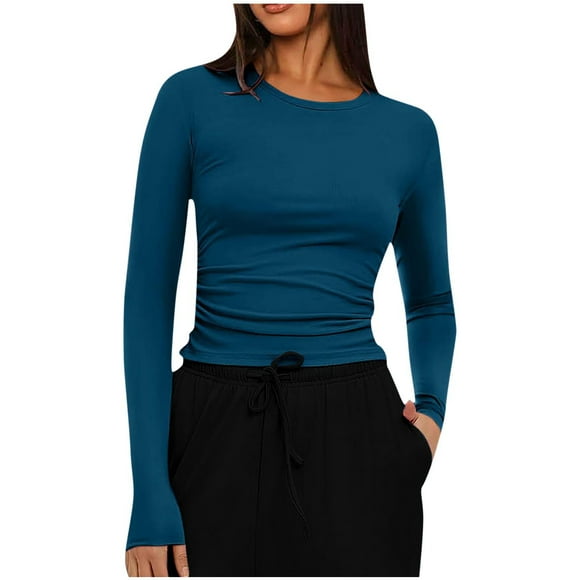 Timegard Womens Going out Tops Crewneck Ruched Long Sleeve Slim Tees Shirts Casual Comfy Blouse Tops