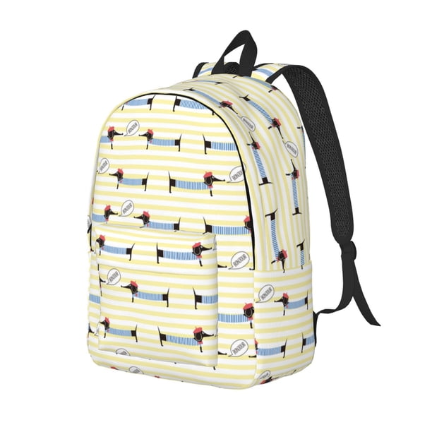 Disketp Dachshund Dog Puppy print Canvas Backpack Lightweight Travel Daypack Student Rucksack Laptop Backpack-Small