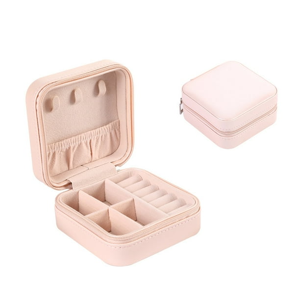 Joyero pequeño joyero de doble capa de cuero PU para almacenamiento de joyas (1 pieza de polvo desnudo)