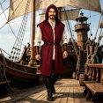 thumbnail image 2 of Medieval Costume Men Sleeveless Hooded Pirate Jacket with Belt Two Piece Set Halloween Cosplay Halloween Costume Men, Size XL, 2 of 4