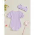 thumbnail image 3 of FEORJGP Toddler Baby Girl 2Pcs Summer Outfits 0 3M 6M 9M 12M 18M Infant Solid Short Sleeve Jumpsuits Crew Neck Ribbed Rompers with Headband Set Newbors Fashion Basic Casual Clothes for Daily, 3 of 6