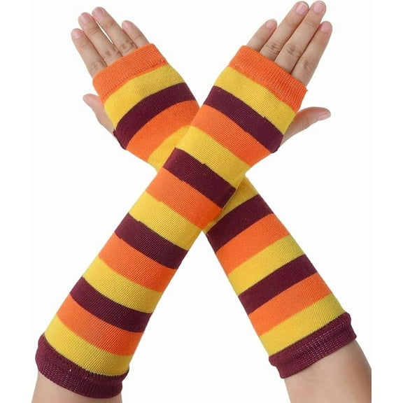 Women's Fingerless Gloves, Printed Elbow Length Knitted Arm Warmers, Punk Gothic Rock Long Arm Warmer Fingerless Gloves