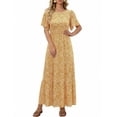 thumbnail image 2 of Xaqiouau Womens Boho Floral Maxi Dress Short Sleeve Casual Summer Long Dress Crew Neck Flowy A Line Beach Vacation Dress, 2 of 7