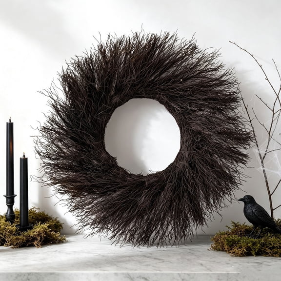 Lypsnake Black Dead Branch Wreath,15.7Inch Natural Twig Front Door Wreath, Bare Twig Wreath for Halloween Fall Farmhouse Wall Window Porch Home Decor