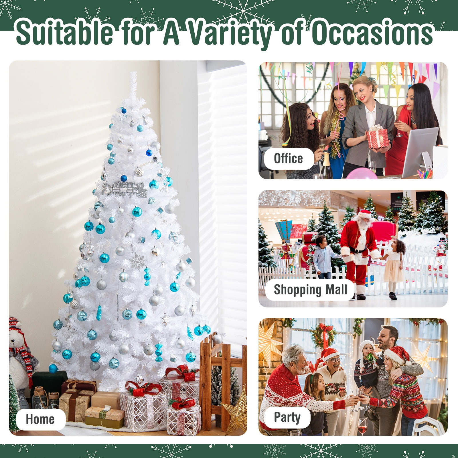 Topbuy 7'Artificial White PVC Christmas Tree Outdoor w/ Metal Stand and Anti-scratching Cover
