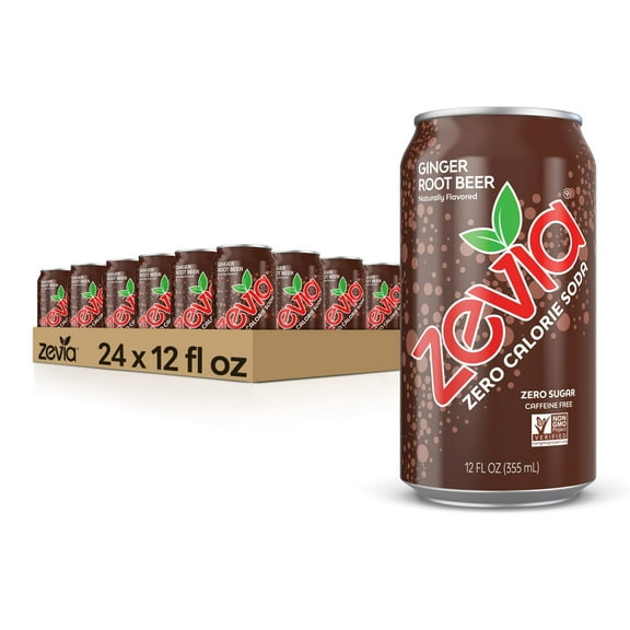 Zevia Zero Calorie Soda, Ginger Root Beer, 12 Ounce Cans (Pack Of 24)
