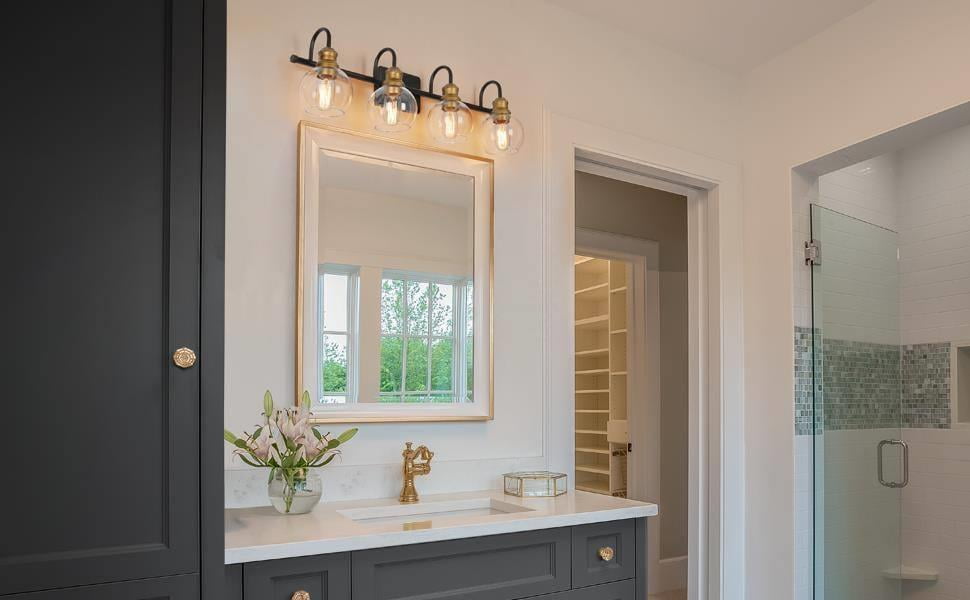 LNC 4-Light Black Modern Bathroom Vanity Lighting with Clear Glass