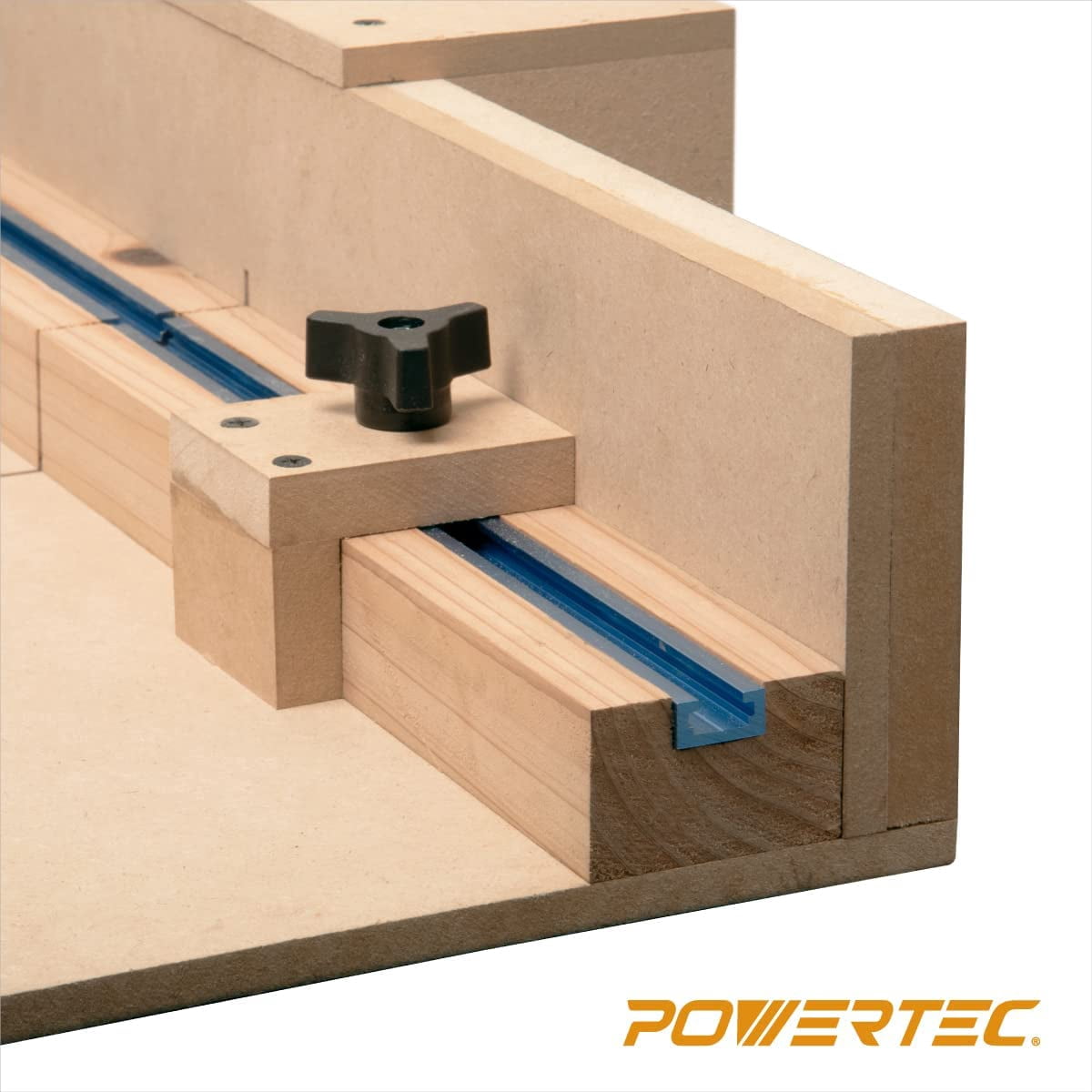 POWERTEC Table Saw Sled Kit w/ 12” T Track, 19” HDPE Miter Bar, Knob, Bolt & Screws Set for DIY Tablesaw Crosscut Sled, Fits 3/4" x 3/8" Miter Slot on Table Saws Wood Working & Accessories (71673)