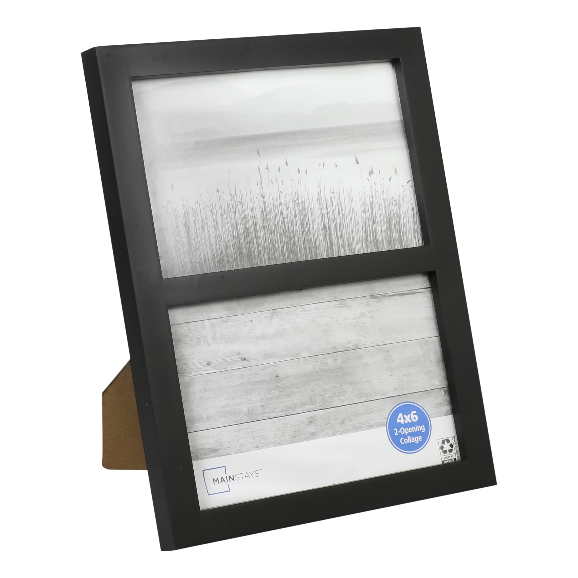 Mainstays 2-Opening Picture Frame, Holds Two 4 x 6 in Photos, Black Gallery Style