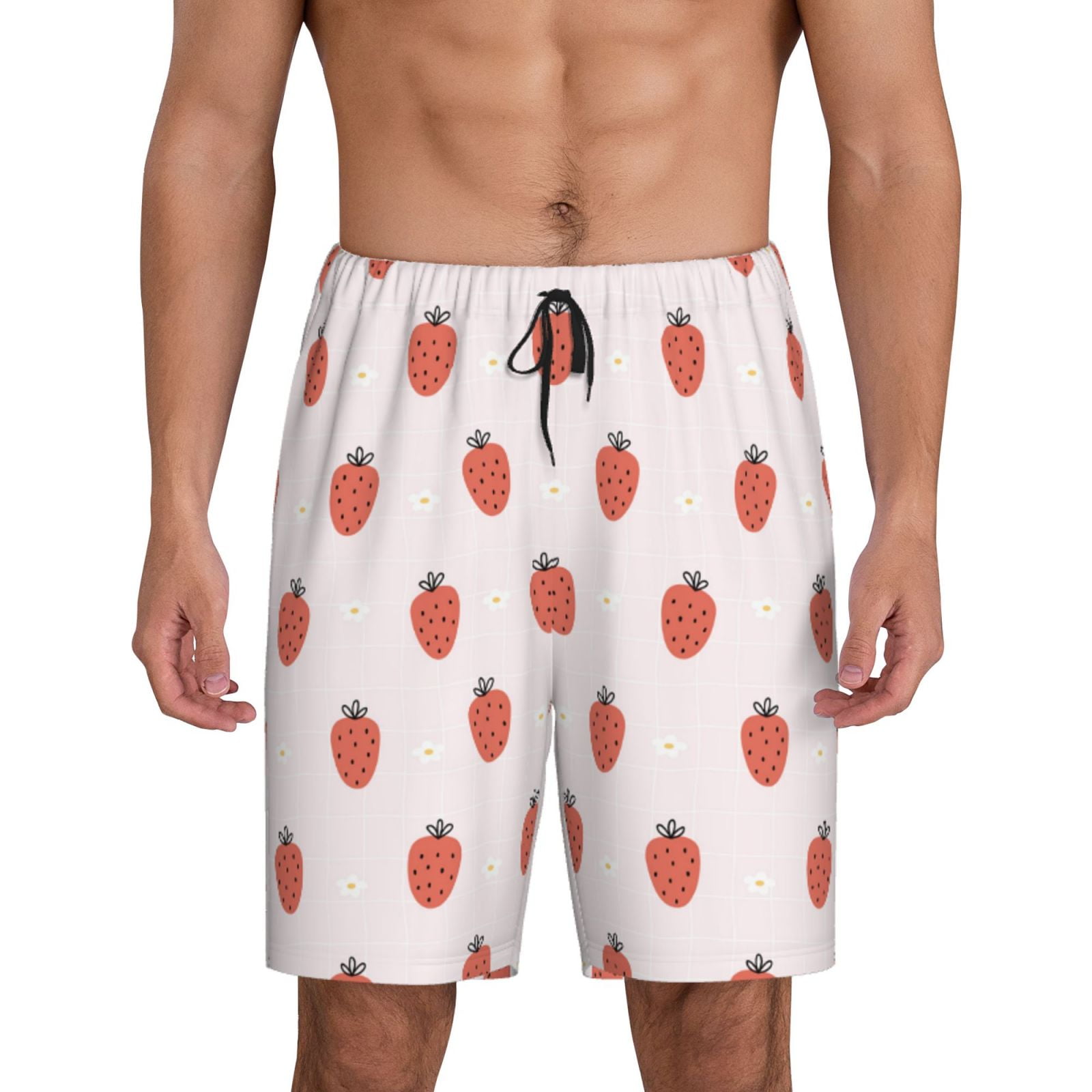 Lsque Fraise Shorts de Pyjama pour Hommes, Short de Pyjama, Coton Ultra-Doux Tricoté-3TG