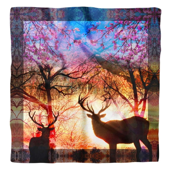 Phagun Orange Deer Animal Printed Square Pure Silk Scarf For Hair Neck Head Bandanas For Women