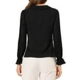 thumbnail image 3 of INSPIRE CHIC Women's Peter Pan Collar Tops Contrast Panel Work Button Down Shirt Black XL, 3 of 6