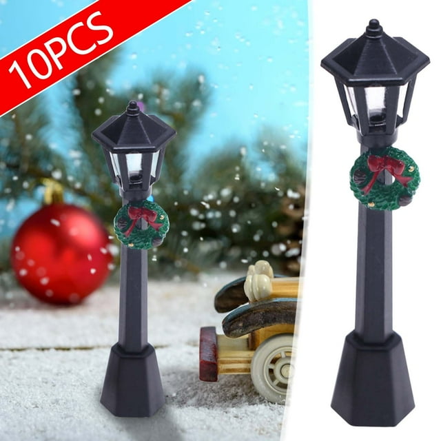 QIPOPIQ Christmas Lamp Post Village Accessories, Lantern Posts Decorative Mini Street Lights, Miniature Street Lamp Posts for DIY Dollhouse Christmas Village Display