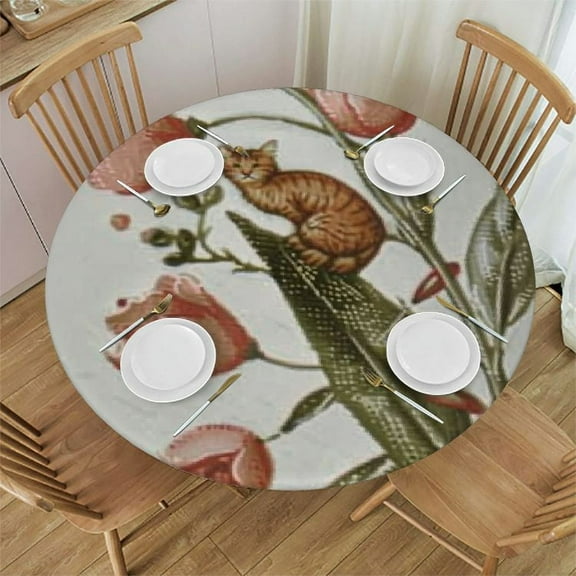 QKZF Spring Summer TableclothRound, Easter Watercolor Blooming Floral Table Cover for Party Picnic Dinner Decor 31-35