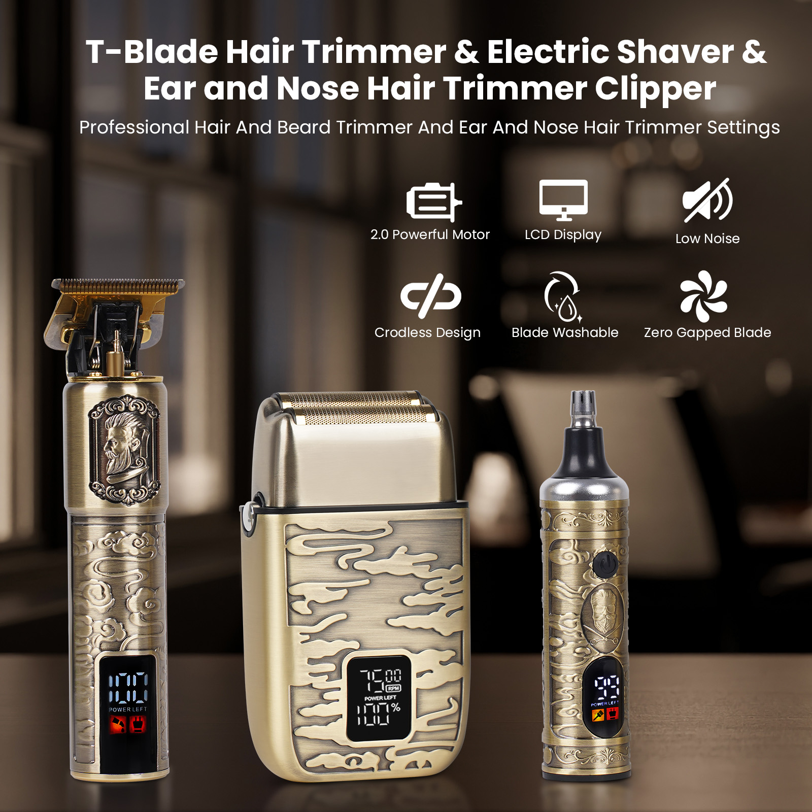 NEXPURE Hair Clippers for Men, Cordless Barber Clippers for Hair Cutting Kit with IPX7 Waterproof, Low-Noise Rechargeable Hair Trimmer for Men, Includes Guide Combs , Black