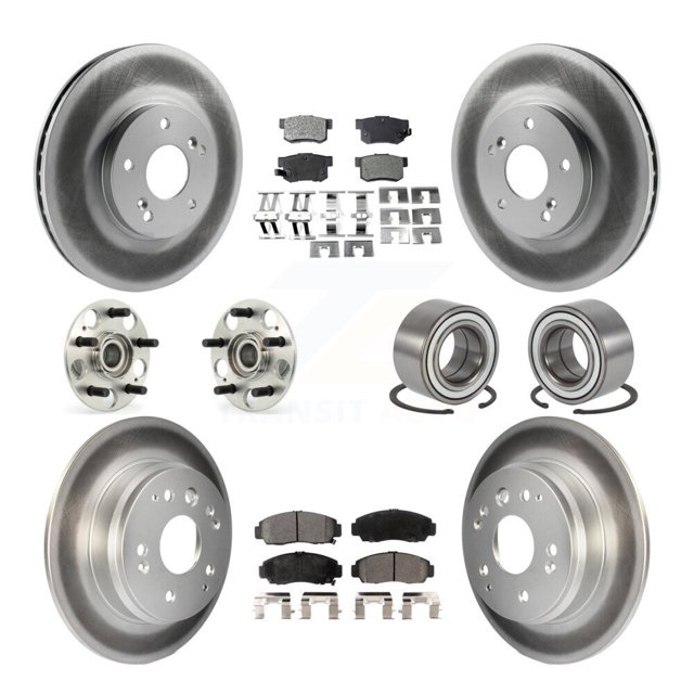 Transit Auto Roulements de Moyeu de Roue avant Arrière avec Rotors de Frein à Disque Enduits et Kit de Plaquettes en Céramique (10 Pcs) pour Voiture 1999-2003 Acura TL - Côté Gauche Droit (Conducteur Passager) KBB-108314