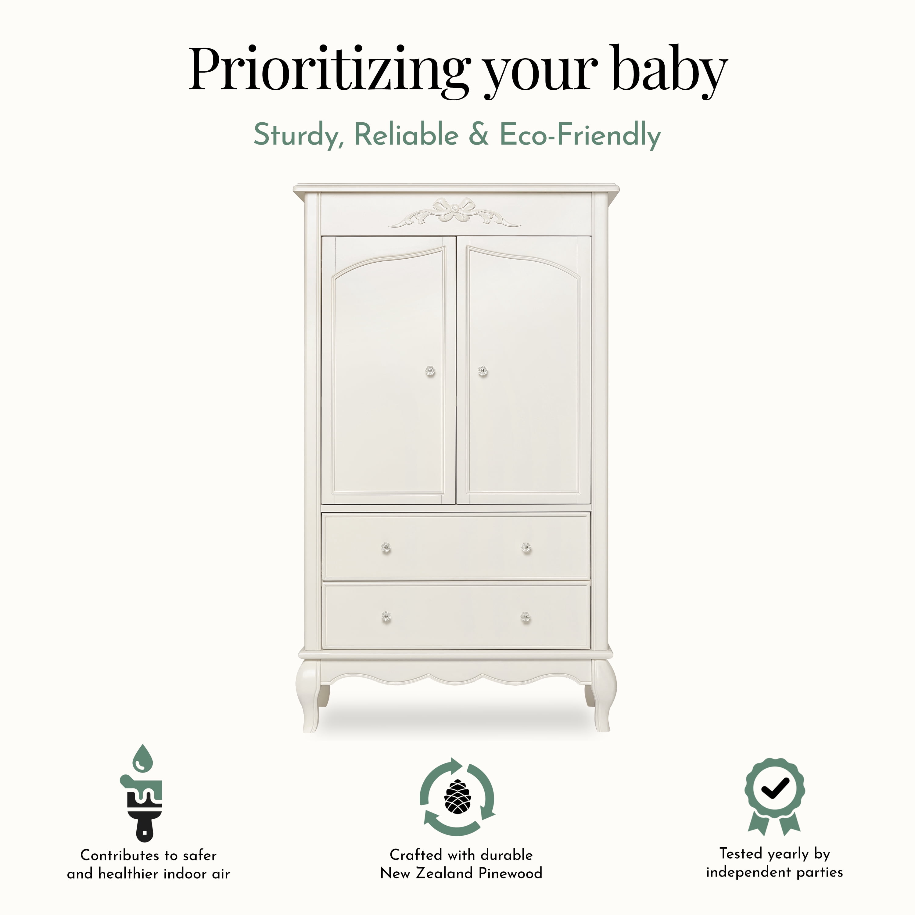 Evolur Armoire in Ivory Lace, Spacious Storage