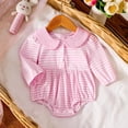 thumbnail image 2 of mgoYE Baby Girl Bubble Romper Long Sleeve Striped Smocked Onesie Bodysuit Infant Outfit Cute Fall Clothes(Pink,3-6 Months), 2 of 9