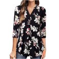 thumbnail image 1 of Blusa con cuello en V y blusa con botones estampados de media manga para mujer de verano Fridja  ghk1513, 1 of 8