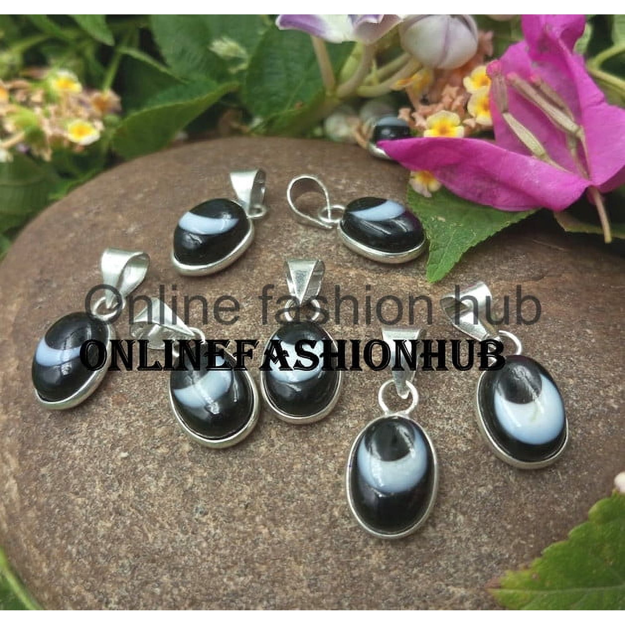 Evil Eye Gemstone 925 Sterling Silver Plated Handmade Pendant 10 pcs