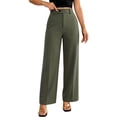 thumbnail image 3 of Tbopshirt Women's Dress Pants Work Pants High Waist Button Closure Straight Leg Solid Formal Suit Trousers with Side Pockets for Office Casual Wear,Army Green,S-XXL, 3 of 6