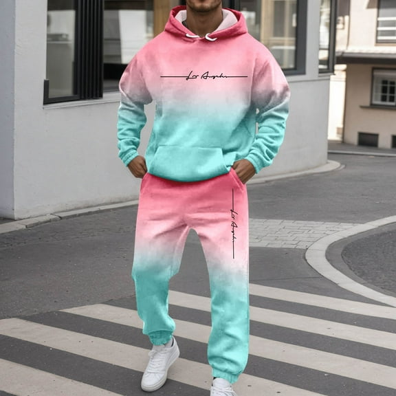 2 Piece TrackSuits Set Mens Hoodies and Sweatpants Sets Jogging Workout Casual Sweat Suits Spring Light Pink XXXL