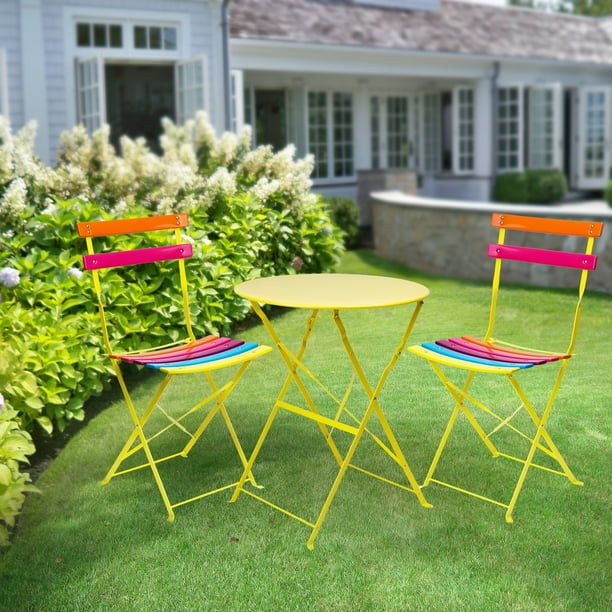 Alpine Rainbow Outdoor Patio Bistro Set, Metal 3 - Piece, Yellow & Orange