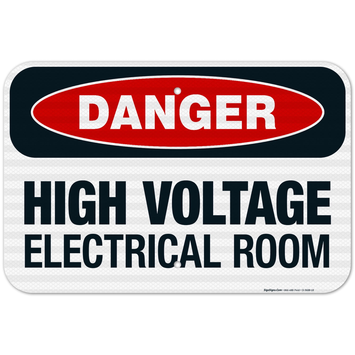 High Voltage Electrical Room Sign, OSHA Danger Sign, 12x18 Reflective