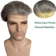 thumbnail image 2 of Toupee for Men European Human Hair Swiss Lace Front Hair Pieces PU Men's Hair Replacement System 40% 1B Black Hair Mixed 60% Grey Hair, 2 of 7