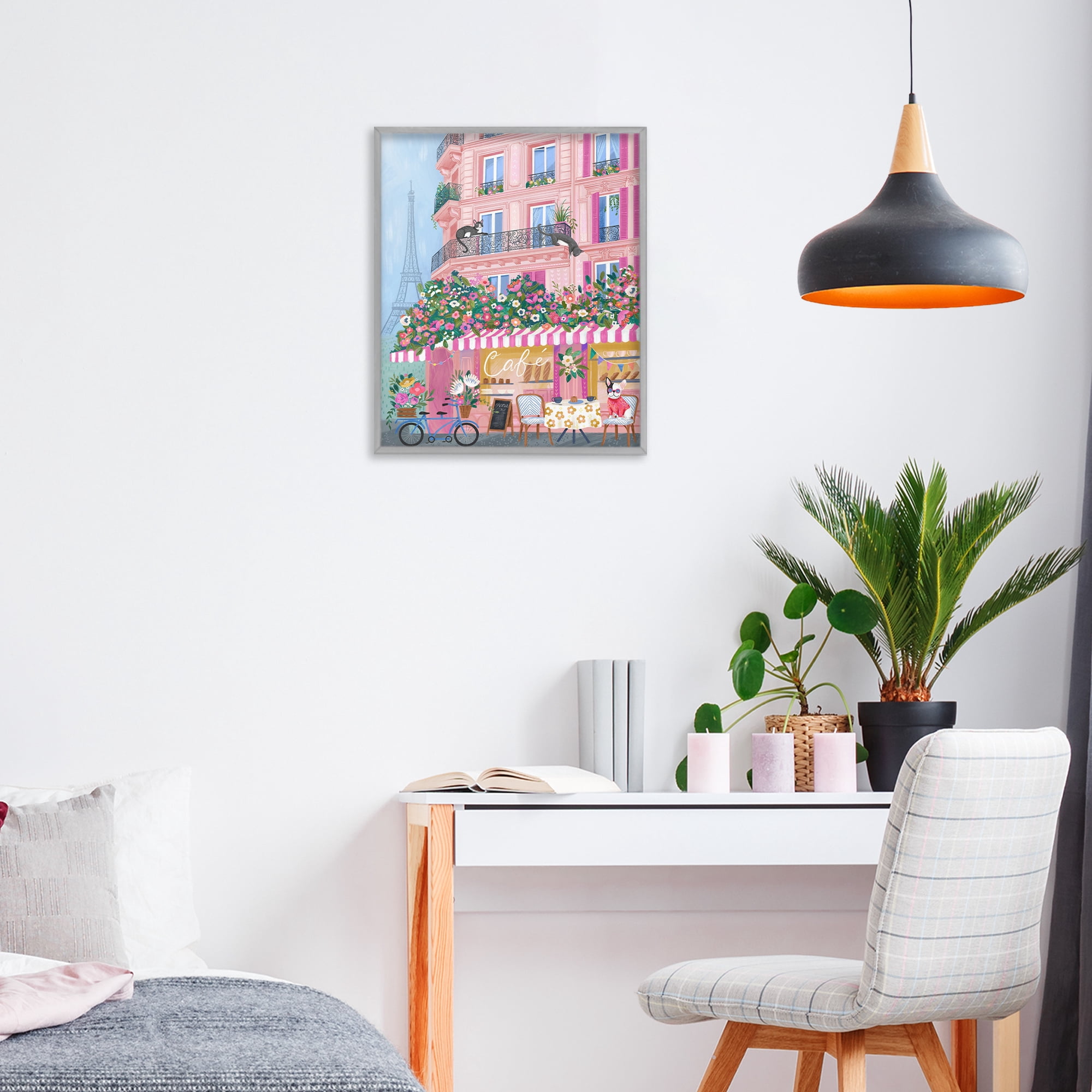 Stupell Industries Cats on Cafe Balcony Gray Framed Giclee Art, design by Arrolynn Weiderhold