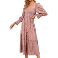 thumbnail image 4 of Xuanfei Women Floral Print Square Neck Smocked Bodice Long Lantern Sleeve Ruched Maxi Dress, 4 of 6