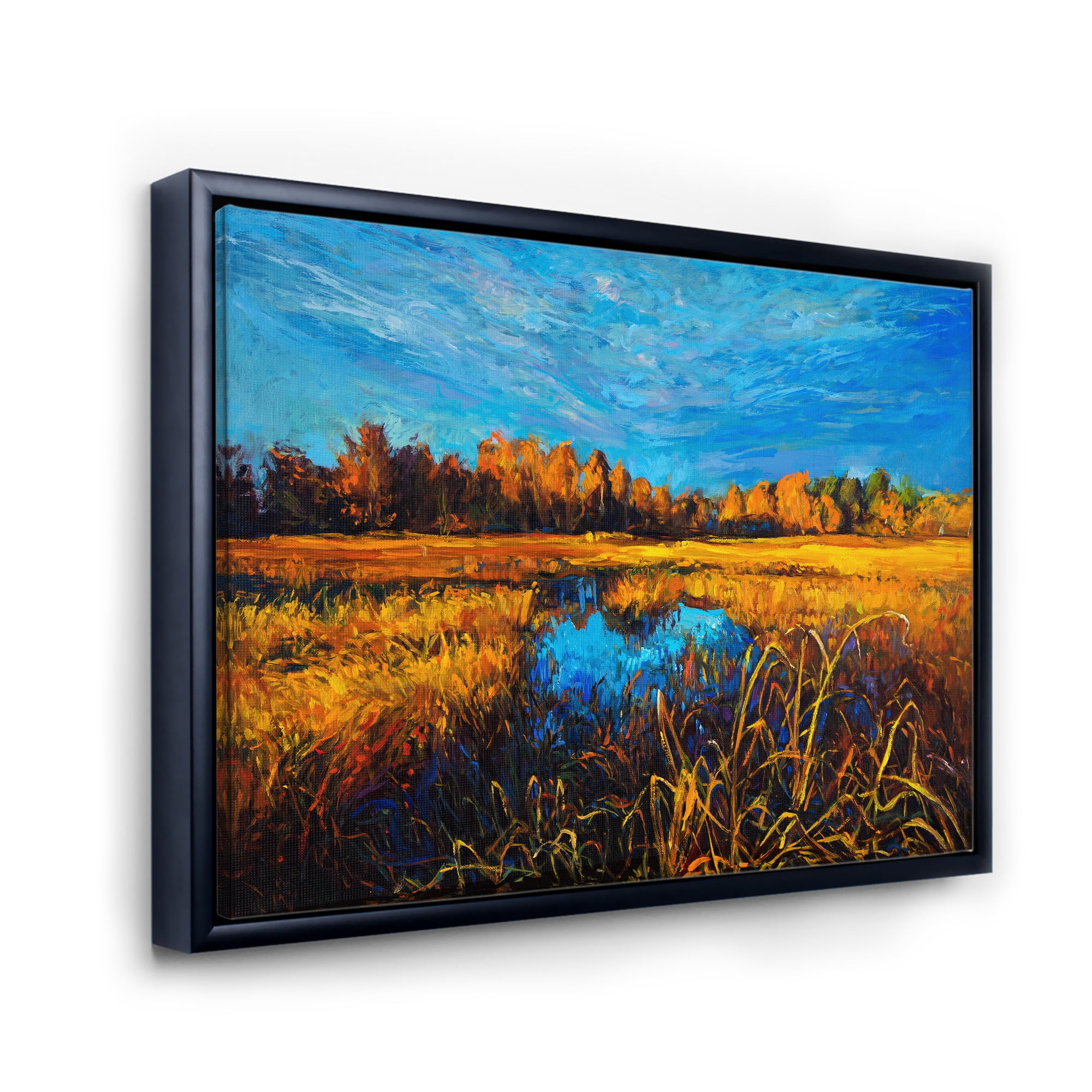 Designart 'A Light Blue Sky Over Orange Meadows' Traditional Framed Canvas Wall Art Print