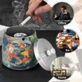 thumbnail image 4 of Yayeee Ashtray with Lid for Cigarette Smokeless Stainless Steel Home Ash Holder, Green Goldfish, 4 of 7